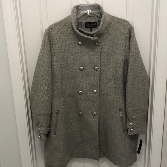NWT plus size Jason Maxwell Women's Textured Gray Pea Coat - Picture 1 of 10